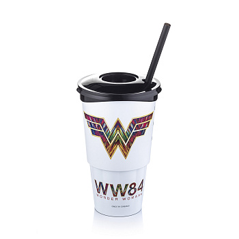 Стакан пластиковый с крышкой и трубочкой  "Чудо Женщина 1984". 22oz. 200 шт.