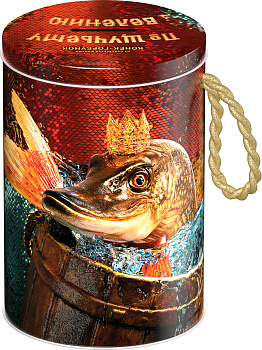 Металлический тубус копилка к фильму "По щучьему велению" с попкорном гурме в шоколадной глазури с кандурином/24 шт./кор